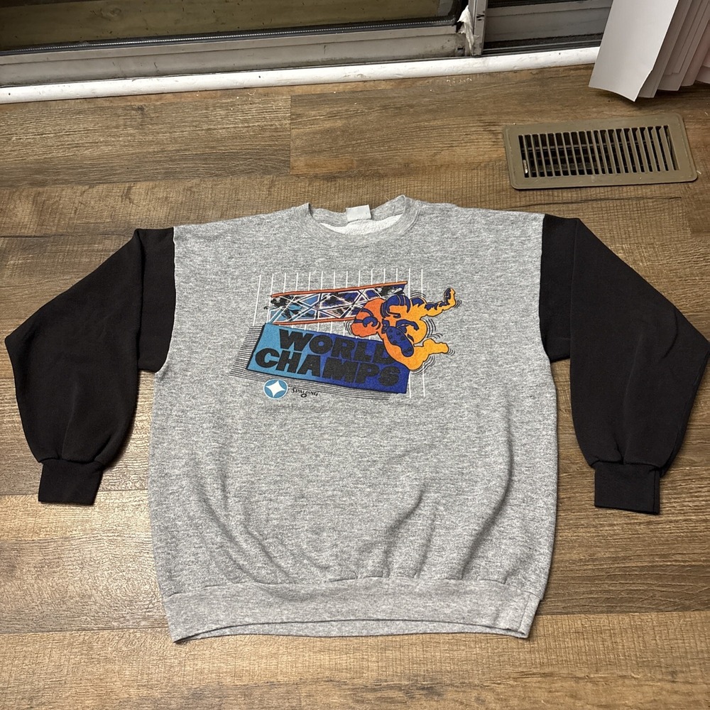 Vintage Spalding World Champions Football Raglan Sweatshirt Large Gray 90s USA
